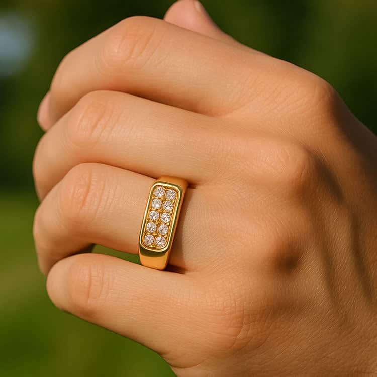Diamond Studded Rectangle Signet Ring